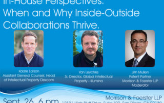 In-House Perspectives: When and Why Inside-Outside Collaborations Thrive. September 26, 2019 SDIPLA evening event